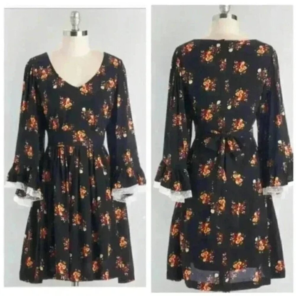 ModCloth Through the Bluebells black floral dress